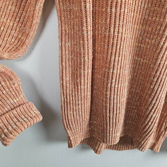 Free People Chunky Cowl Neck Sweater XS Marled Terracotta Brown Oversized - Picture 3 of 8